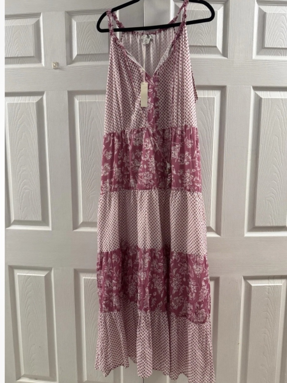 Calypso St. Barth Sleeveless Tiered Maxi Dress in Dusty Rose and White